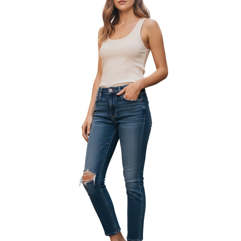 AGOLDE Sophie High Rise Skinny Crop Jeans 27x25 Distressed Dark Wash Raw Hem USA